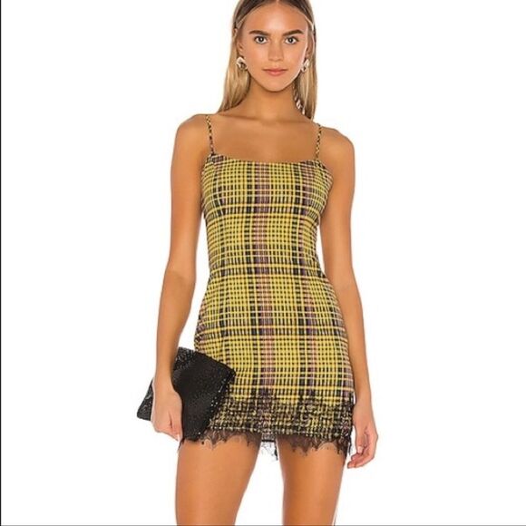 Lovers + Friends Yellow plaid Mini dress NWT size medium Y2K - Picture 1 of 8